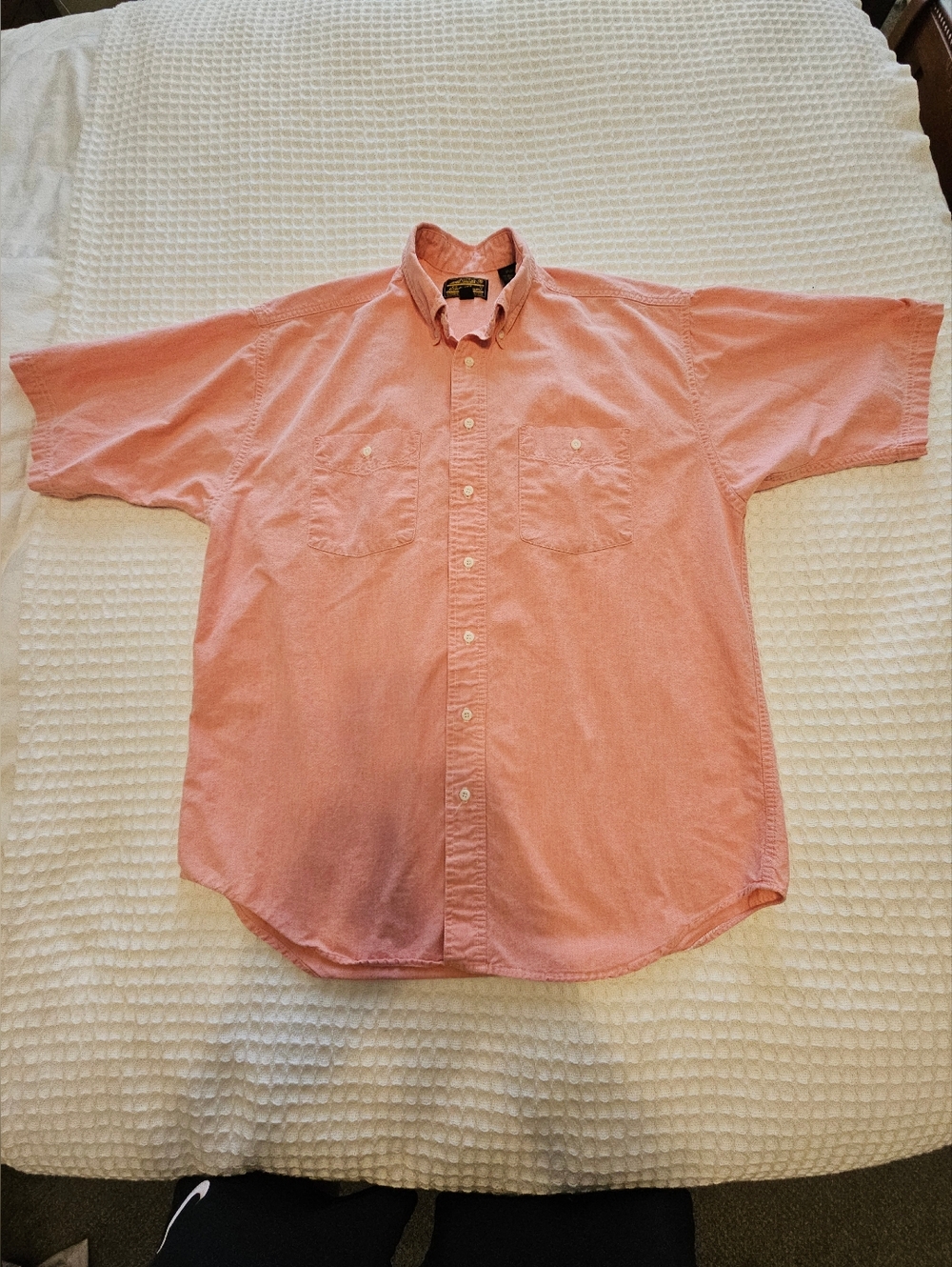 VTG made in USA Eddie Bauer Men's L Pink Solid Button-Up Shirt.